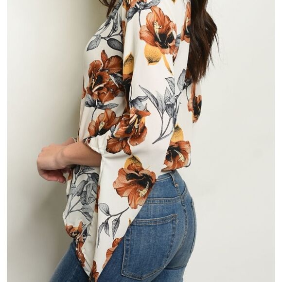 Fall Floral Gypsy Blouse Cream and Brown - Picture 2 of 6
